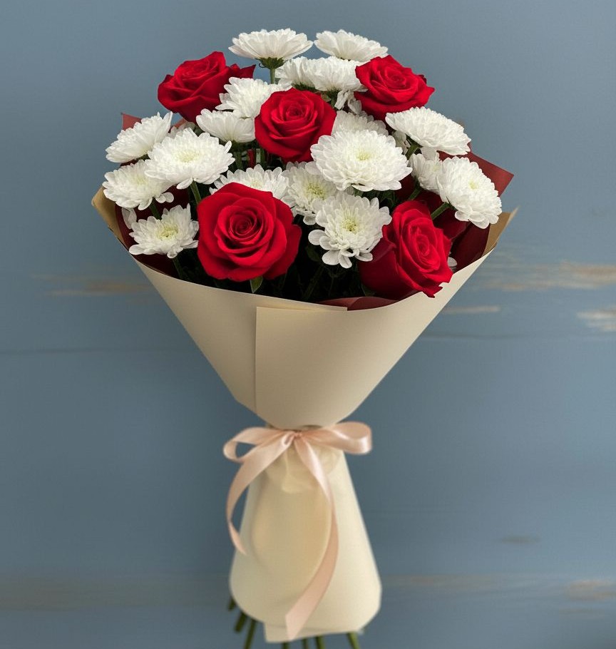 Букет цветов из: Розы и Хризантемы в Качалино