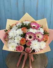 Букет цветов из:  Розы, Герберы и Хризантемы в Качалино