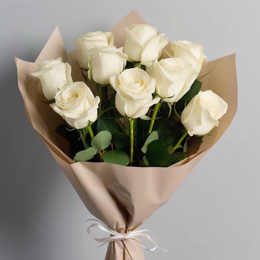 Букет 9 Белых роз Эдлесс Лав в Качалино