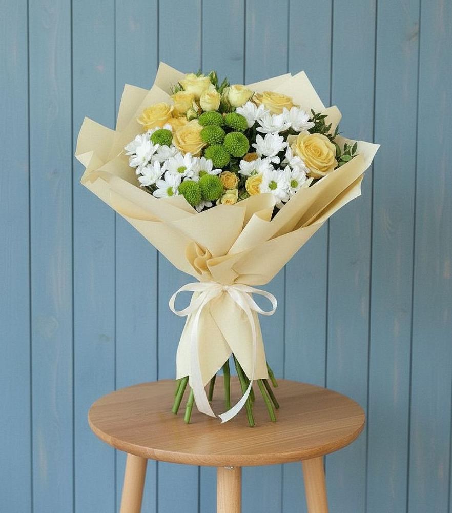 Букет цветов из: Хризантемы и Розы в Качалино