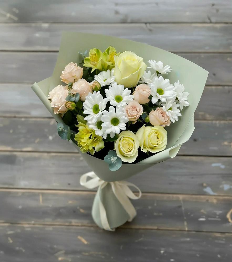 Букет цветов из: Альстромерии, Розы и Хризантемы в Качалино