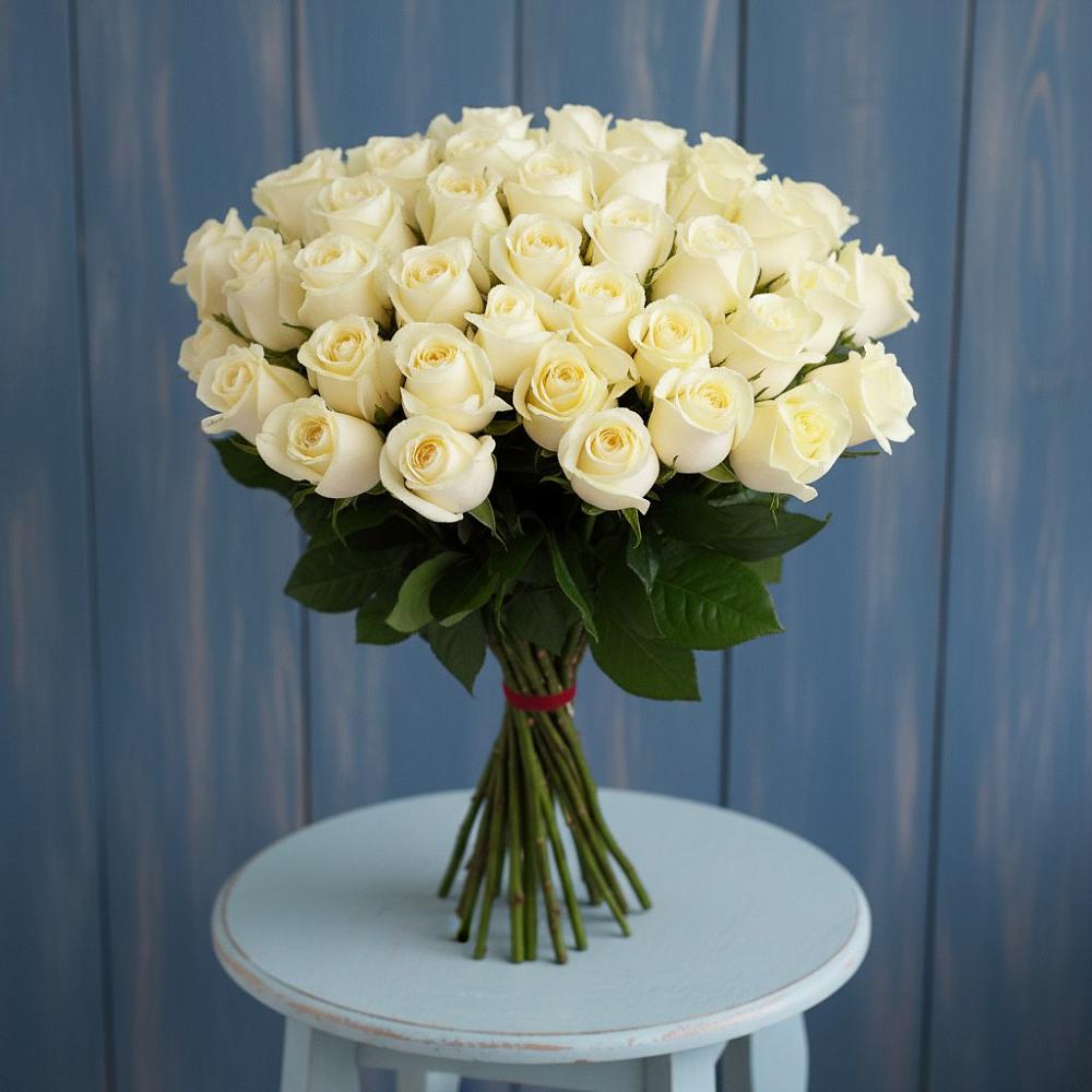 Букет 51 Белая роза Эдлесс Лав в Качалино