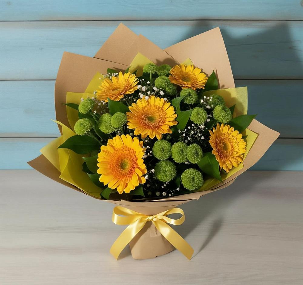 Букет цветов из: Герберы и Хризантемы в Качалино