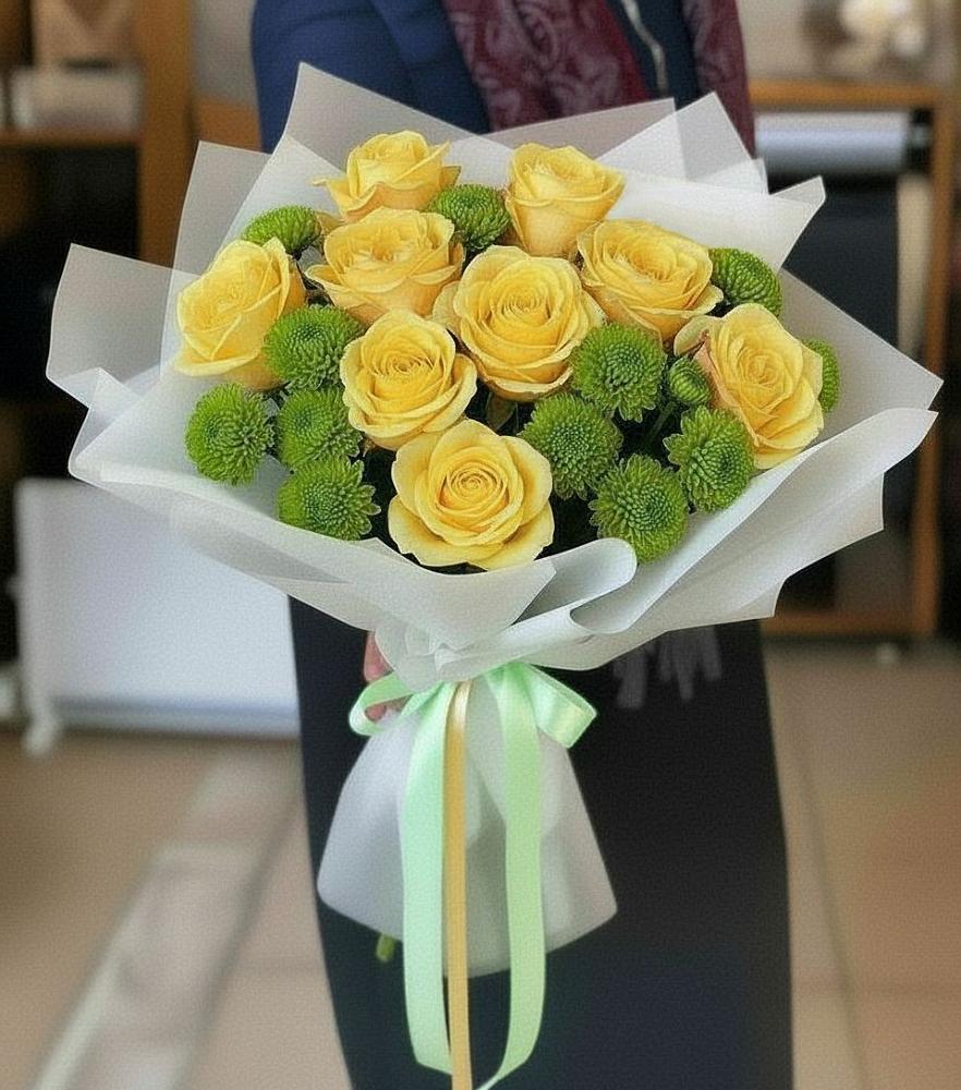 Букет цветов из: Хризантемы и Розы в Качалино