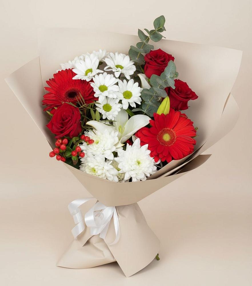 Букет цветов из: Розы, Хризантемы, Герберы и Лилии в Качалино