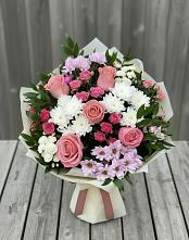 Букет цветов из:  Альстромерии, Гвоздики, Розы и Хризантемы в Качалино