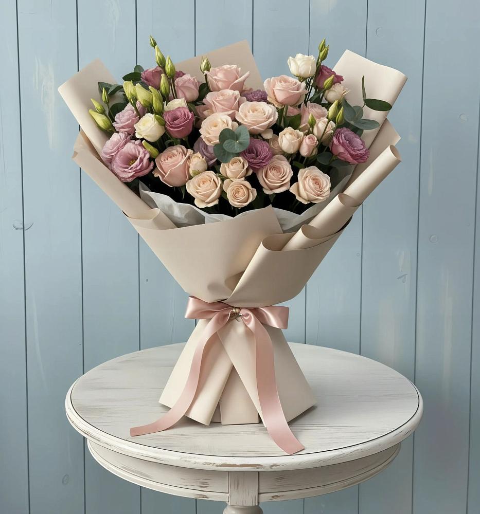 Букет цветов из: Розы и Лизиантусы в Качалино