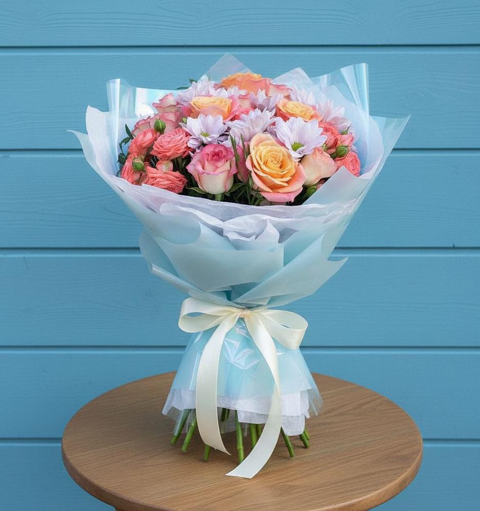 Букет цветов из: Хризантемы и Розы в Качалино