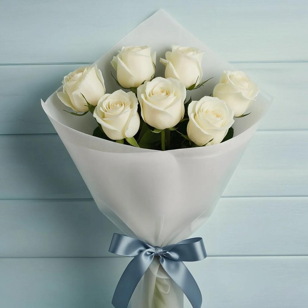 Букет 7 Белых роз Эдлесс Лав в Качалино