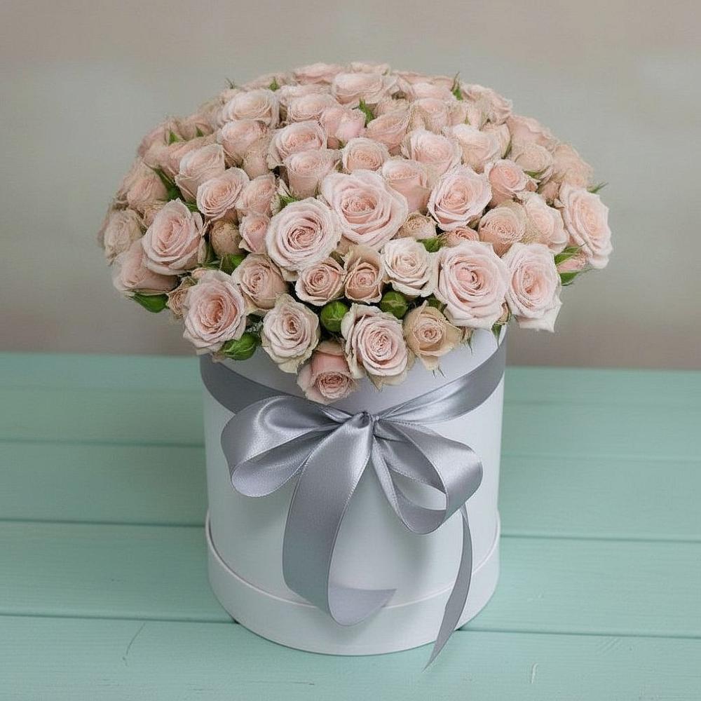 Цветочная композиция из Розы в шляпной коробке в Качалино